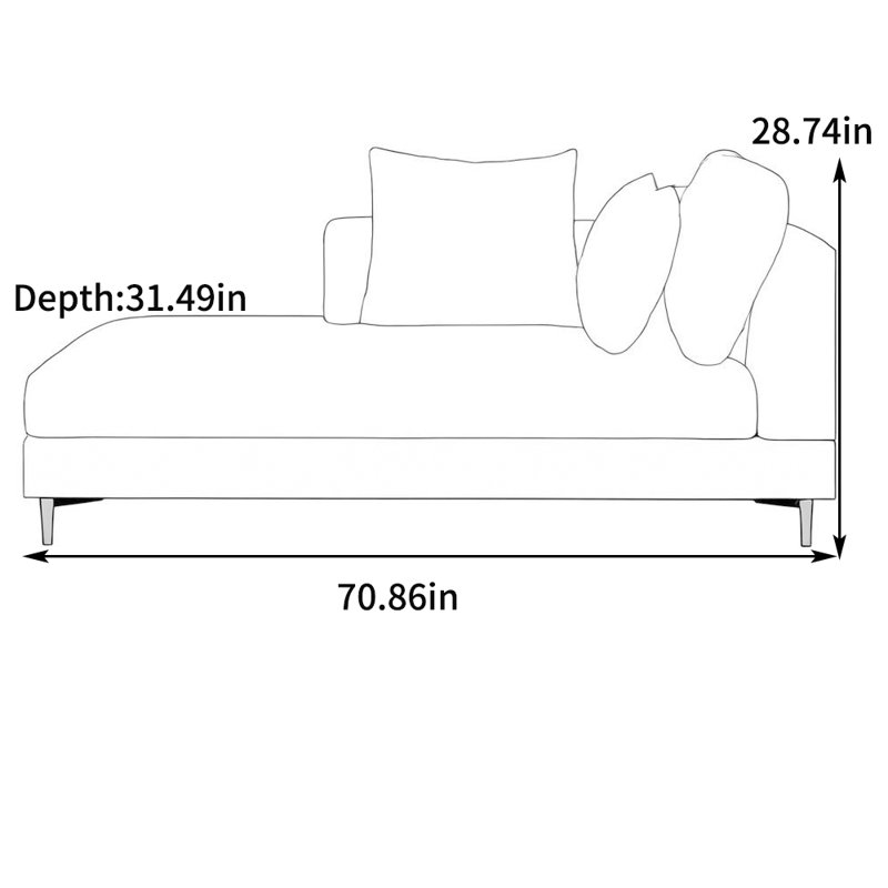 Chaise longue rembourrée Sune, Accoudoir à droite (vu de face)