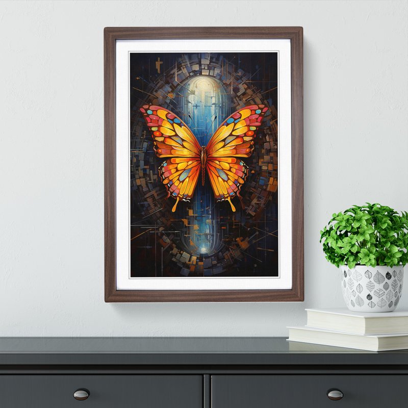 Butterfly Futurism No.2 - Single Picture Frame Print on Wood, Walnut Framed, 64cm H x 46cm W x 2cm D