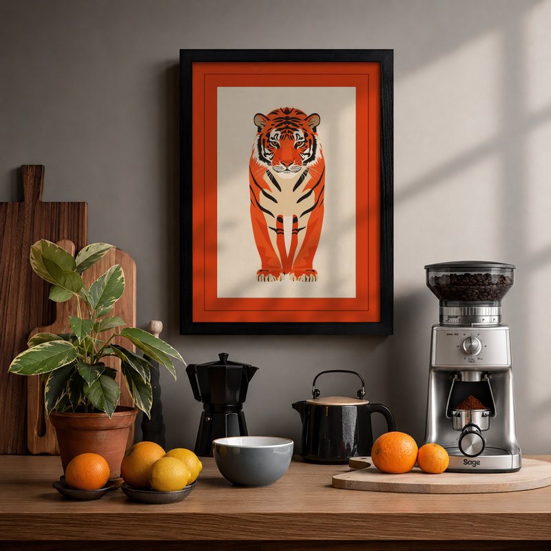 Geometric Tiger Art Deco - Framed Print, A2 - 59.4 x 42.0 cm, Black