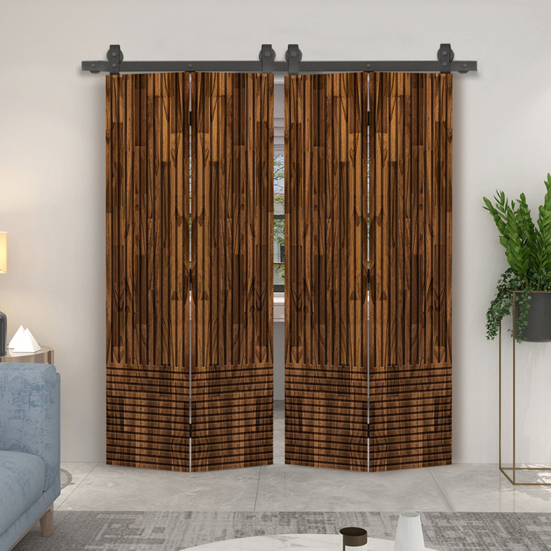 Porte de grange pliante en bois de pin teinté Japanese Series avec quincaillerie coulissante, 48 po x 84 po, Noyer