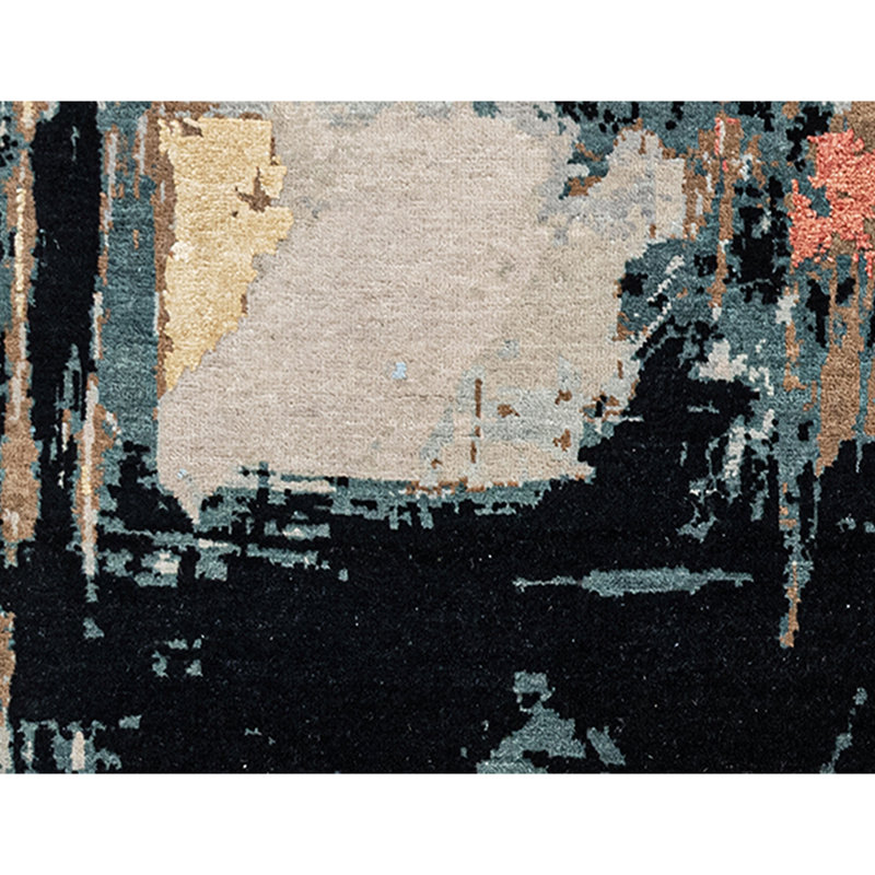 Hand Knotted Abstract Area Rug in Beige/Black/Blue, Rectangle 8' x 10'