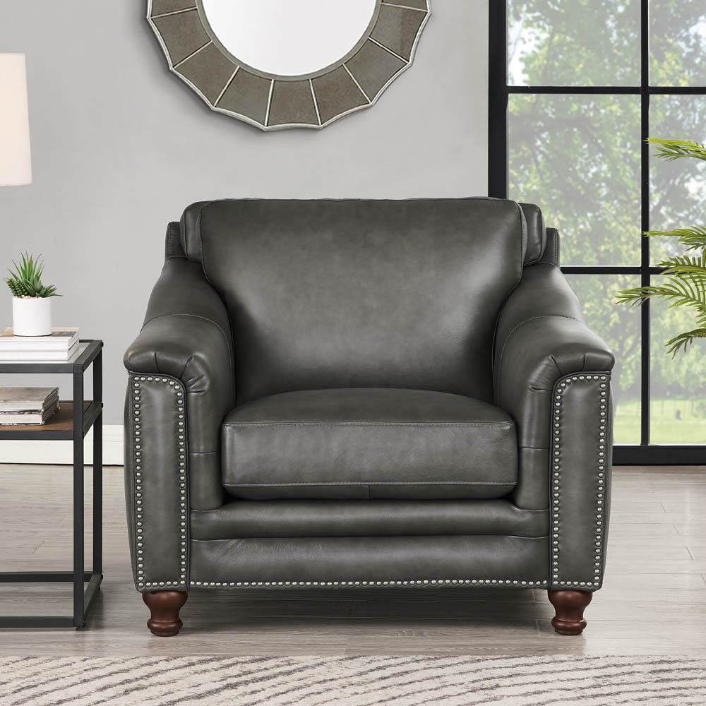 Alpert Genuine Leather Accent Chair,  Gray Genuine Leather
