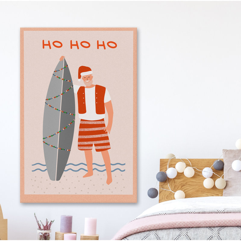 Surfing Santa - Wrapped Canvas Print, 66cm H x 45cm W x 1.91cm D