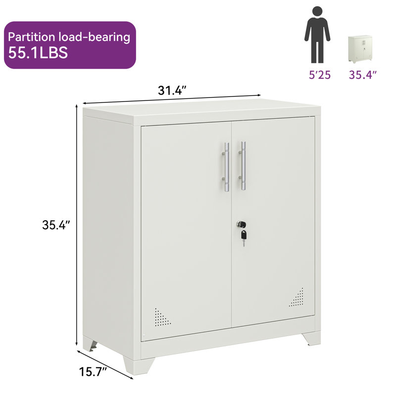 Arild 2 -Door 2 -Shelf Storage Cabinet Steel, White