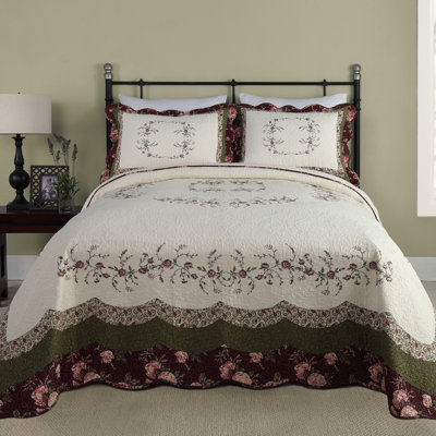 Brooke Floral Embroidered Pieced Single Bedspread/Coverlet