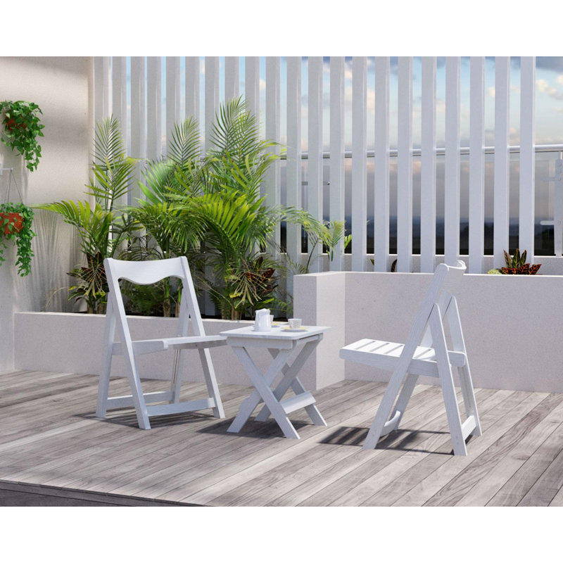 Table et chaise pliables avec hanches blanches et 2 chaises, mobilier d'extérieur idéal pour se détendre et bistro
