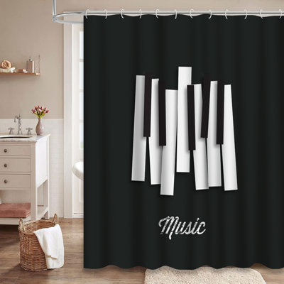 Jazz Music Festival Piano Art Shower Curtain with 12 Hooks