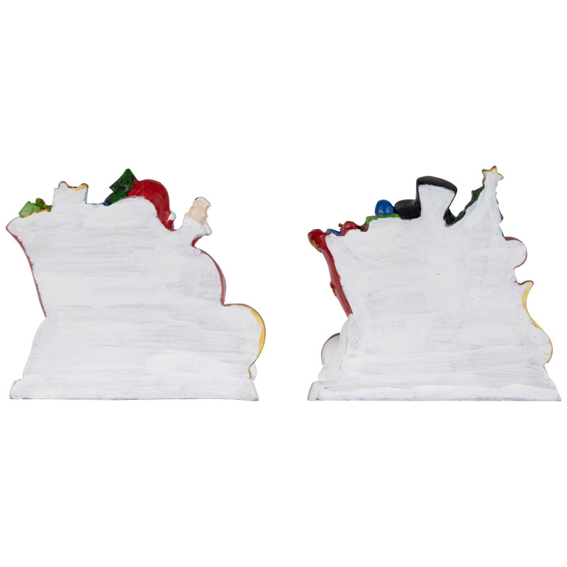Santa and Snowman Sleigh Ride Resin Stocking Holders Set