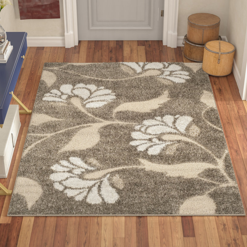 Tapis fumée / beige à motif floral Chanhassen, Rectangle 4 pi x 6 pi