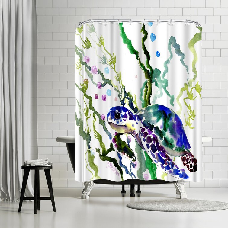 71 x 74 Abstract Shower Curtain with 12 Hooks, Sea Turtles 1 by