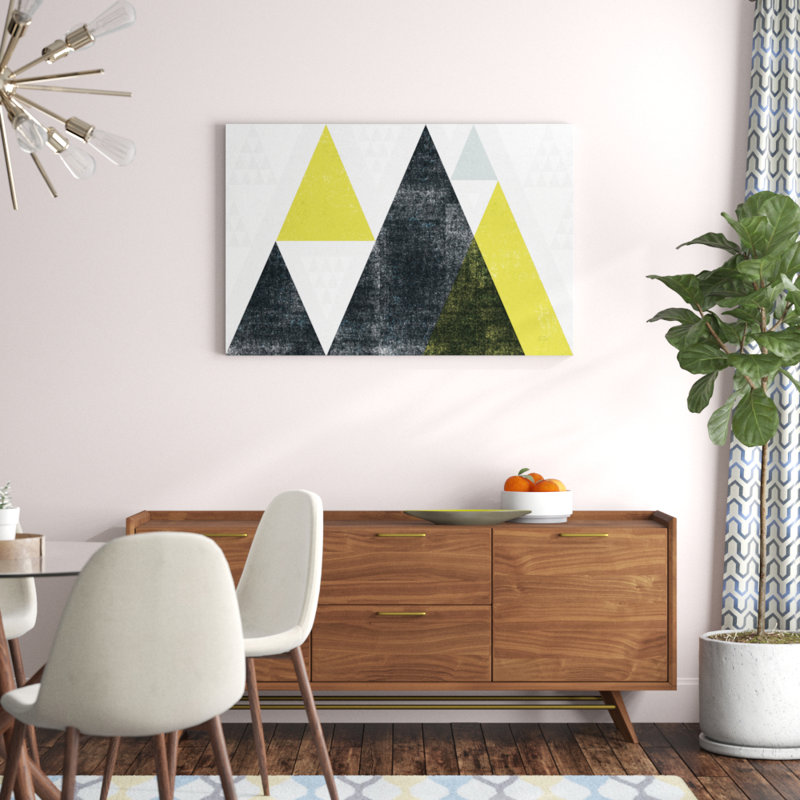Mod Triangles I Yellow Black 1 Piece Painting on Canvas, 81cm H x 122cm W x 3.8cm D