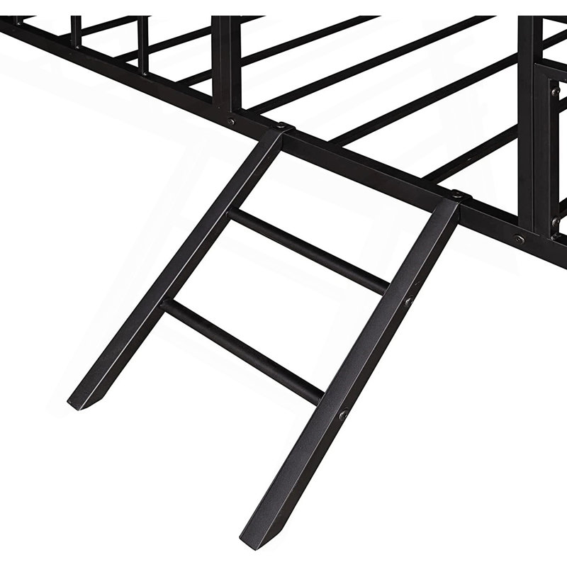 Lit superposé simple de style contemporain avec structure en métal et échelle en angle, Noir