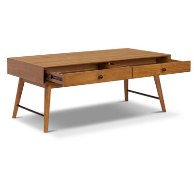 Dorsey 46" Mid-Century Coffee Table with Storage Drawers and Solid Wood Legs