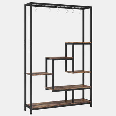 5-Tier Metal Plant Stand With 6 Hooks For Multi-Spaces