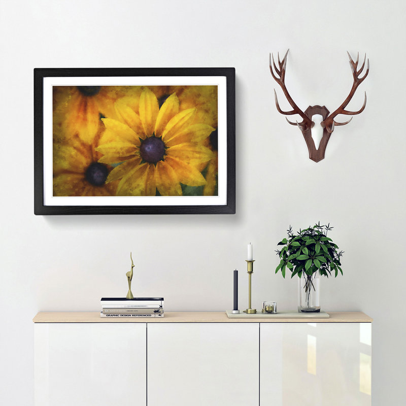 Yellow Coneflowers - Picture Frame Painting Print, 62cm H x 87cm W x 2cm D, Black Framed