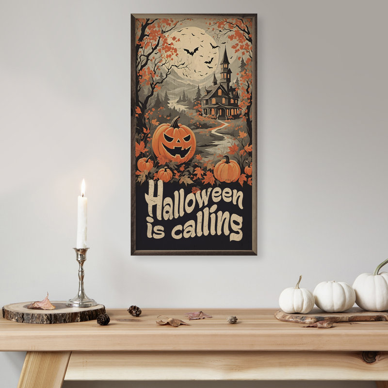 «Halloween Is Calling» sur bois, H 40 po x l 20 po x P 1,24 po