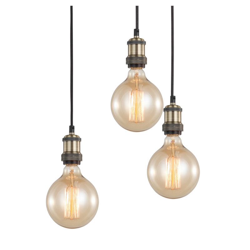 Lustre à 5 lumières avec détails en bois Pinnix, Laiton antique / Bronze