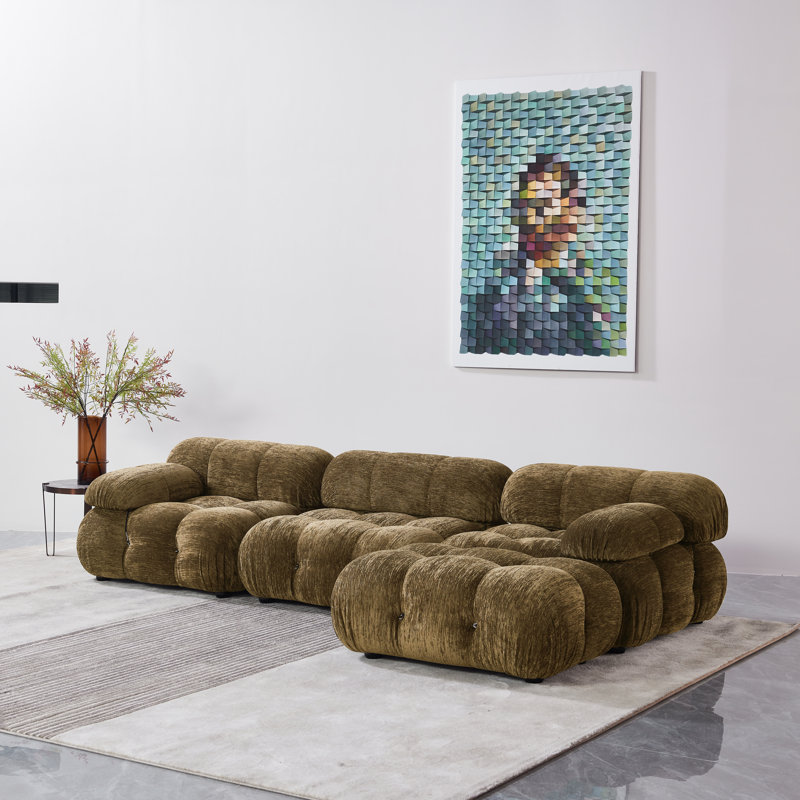 Canapé modulaire rembourré 4 pièces Daimion, Chenille dorée