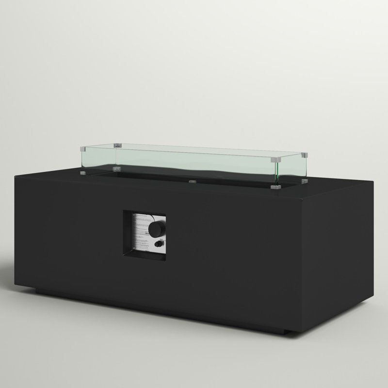 Abigale Rectangle Fiber Reinforced Concrete Propane Fire Pit Table, 16" H x 42" W x 20" D, Charcoal