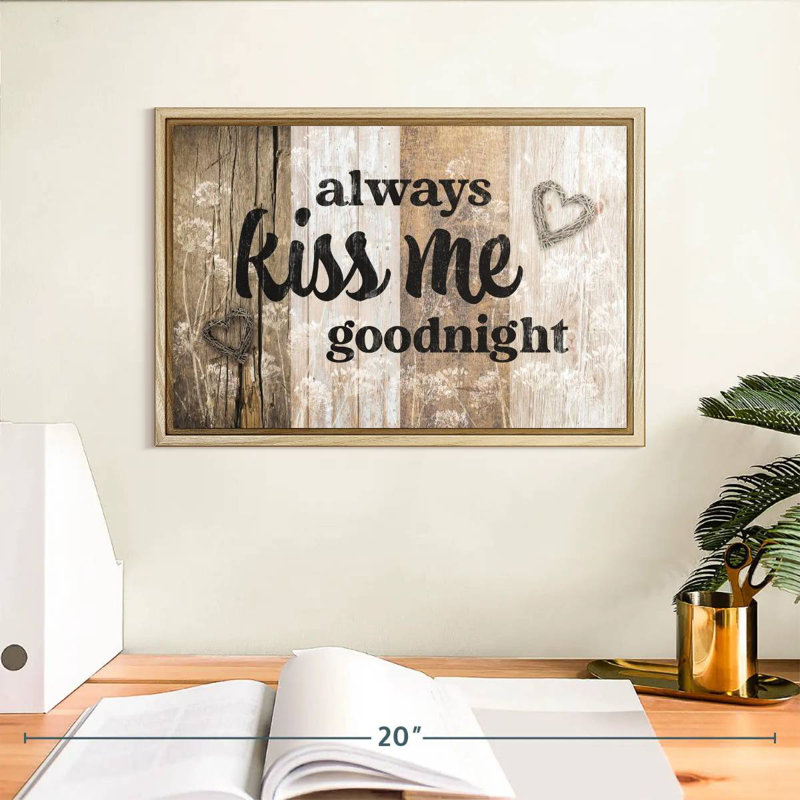 Plaque murale Kiss Me Goodnight, Cadre flottant en bois naturel, 37 po x 25 po