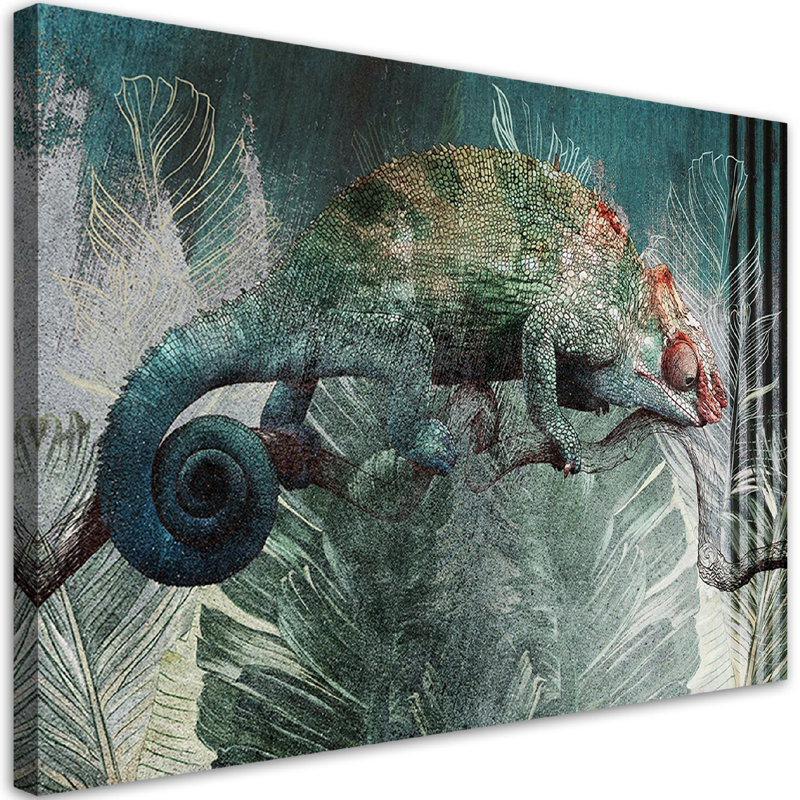 Mural, Chameleon In The Jungle - No Frame Print on Canvas, 60cm H x 90cm W