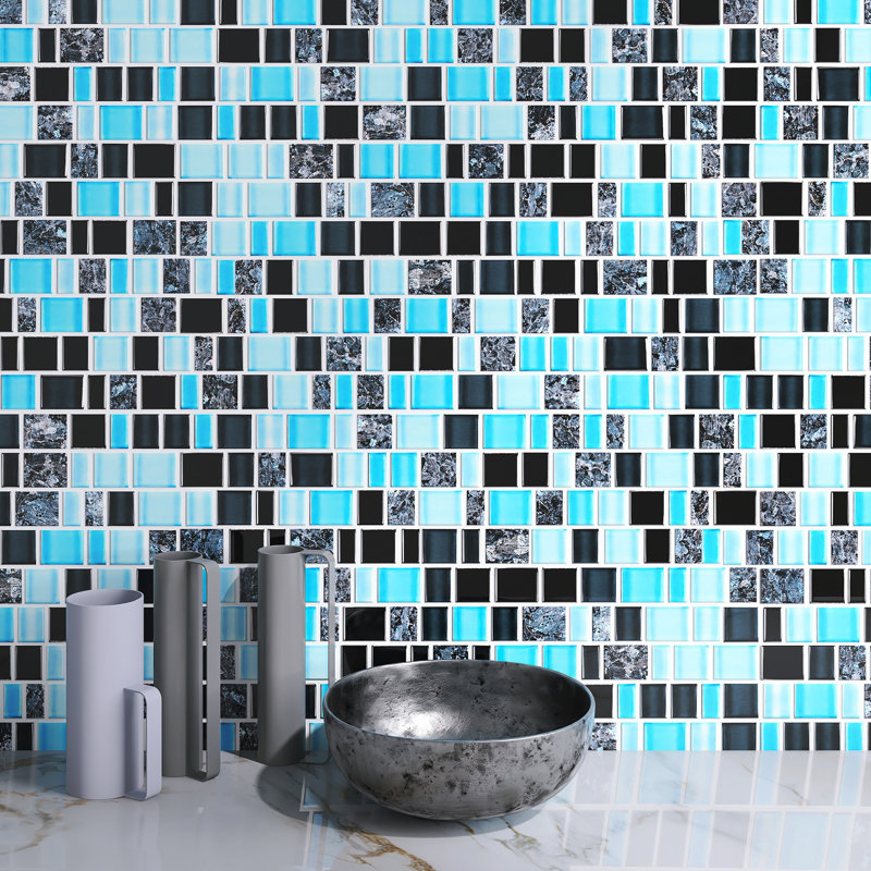 Cubemax Random 11.75'' X 11.75'' Mosaic Tile, Black/Blue