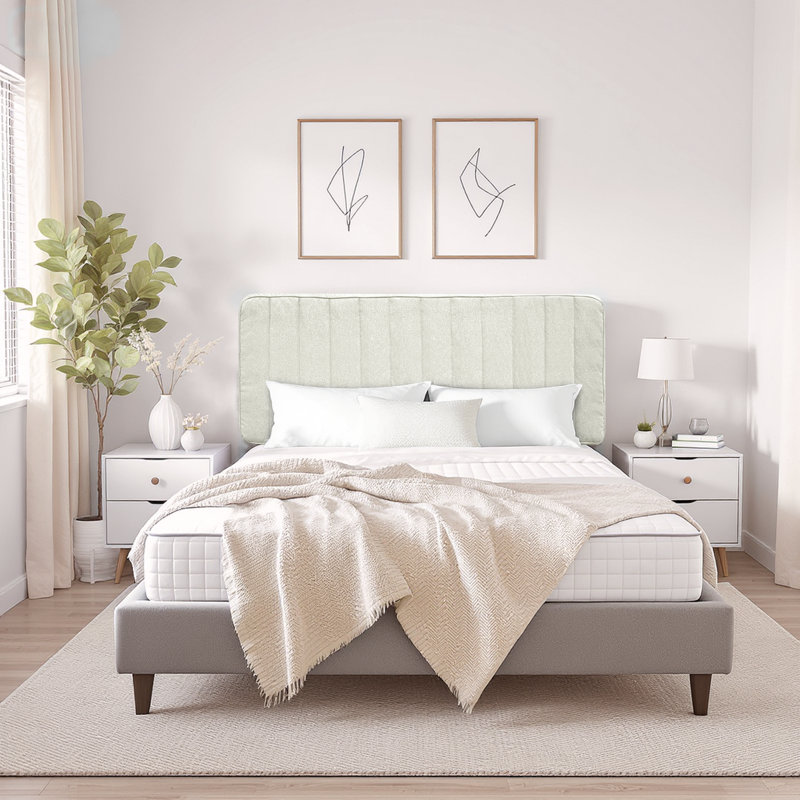 Tête de lit rembourrée et sans assemblage, Beige, Très grand lit