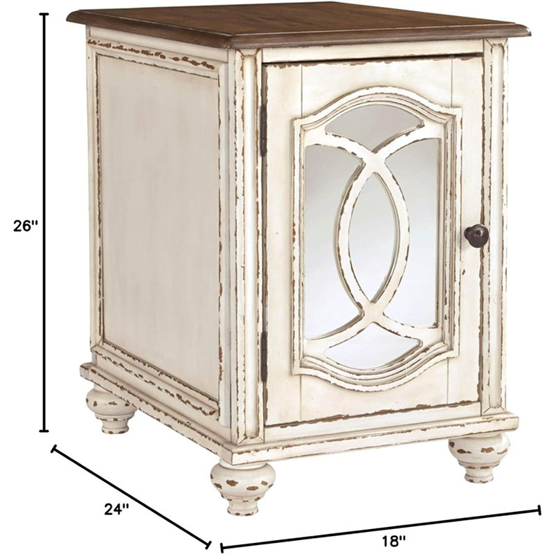 Antiqued Two-Tone Mirrored Cottage End Table with Storage