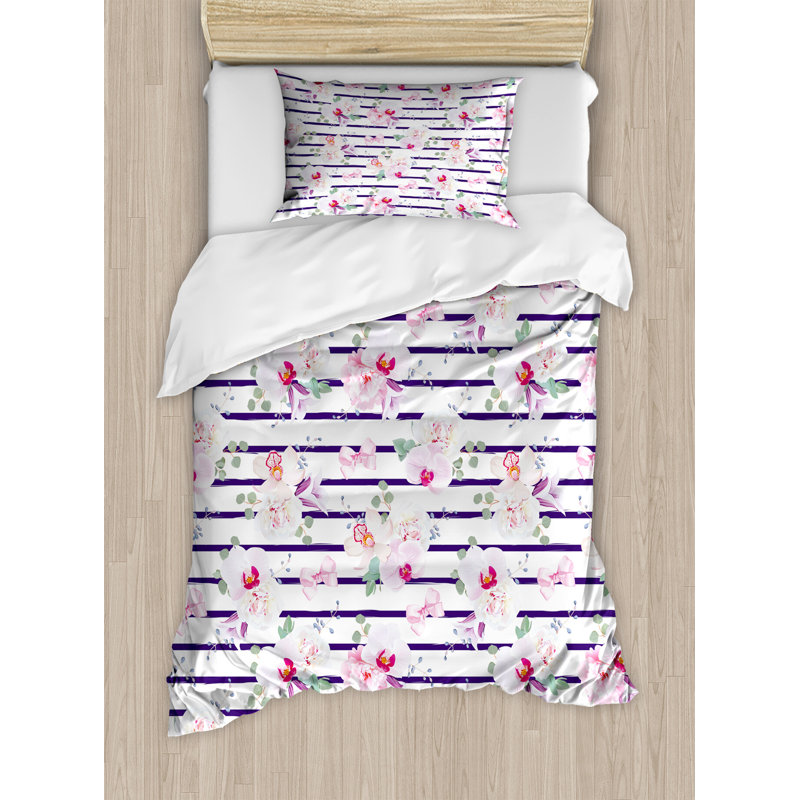 Flower Polyester Duvet Cover, Twin Duvet Cover + 1 Pillow Sham, Abstract Nature Depiction