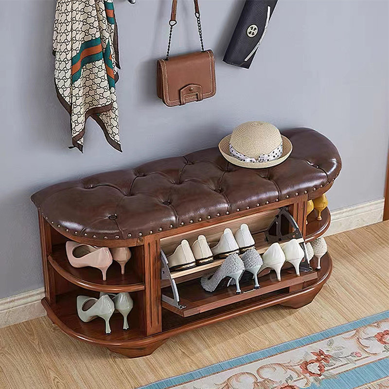 American Vintage Shoe Bench 8 Pair Shoe Storage Bench, Dark Brown