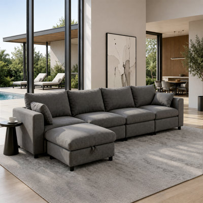 Canapé d'angle modulaire surdimensionné et confortable de 146 po de largeur, 5 pièces, avec pouf, canapé nuage en forme de L