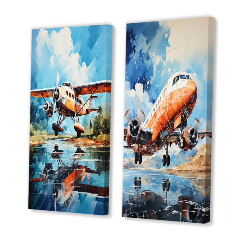 Plane Wildlife Takeoff Anticipation - Ensemble d'art mural sur toile Avion, Toile tendue, H 40 po x l 41 po