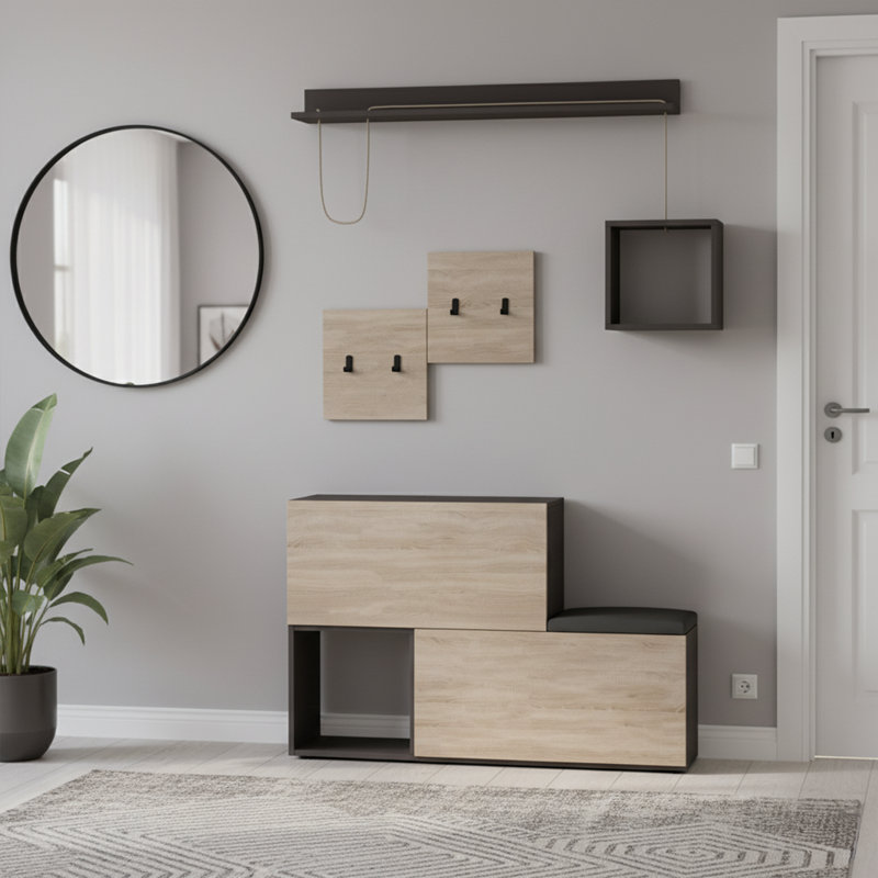 Domek Unique Hall Tree With Bench And Shoe Storage