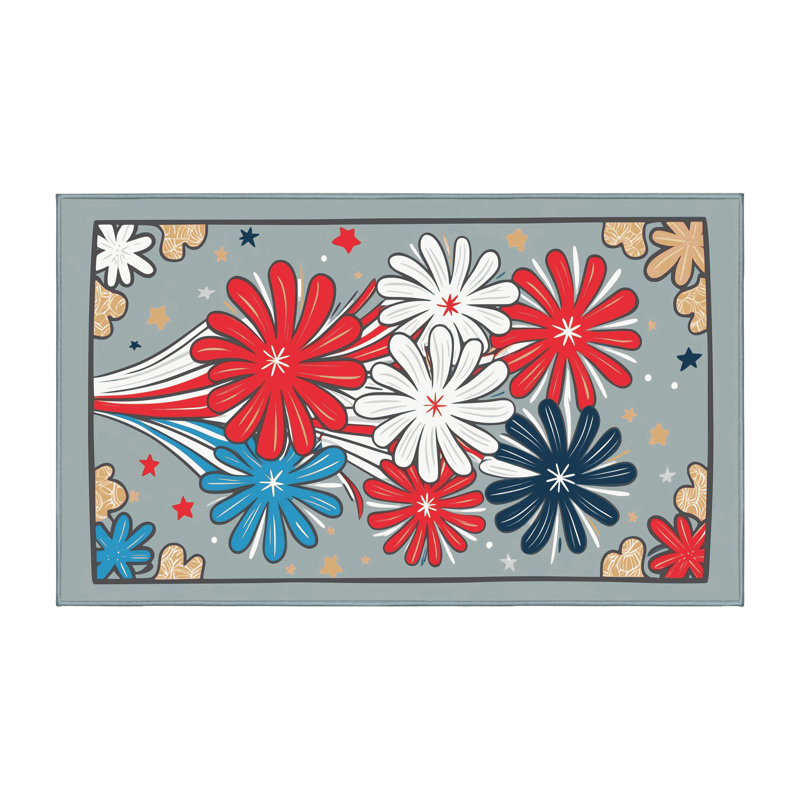 The Holiday Aisle® Washable Indepence Day Firecraker Summer Holiday Rug, Rectangle 8' x 10'