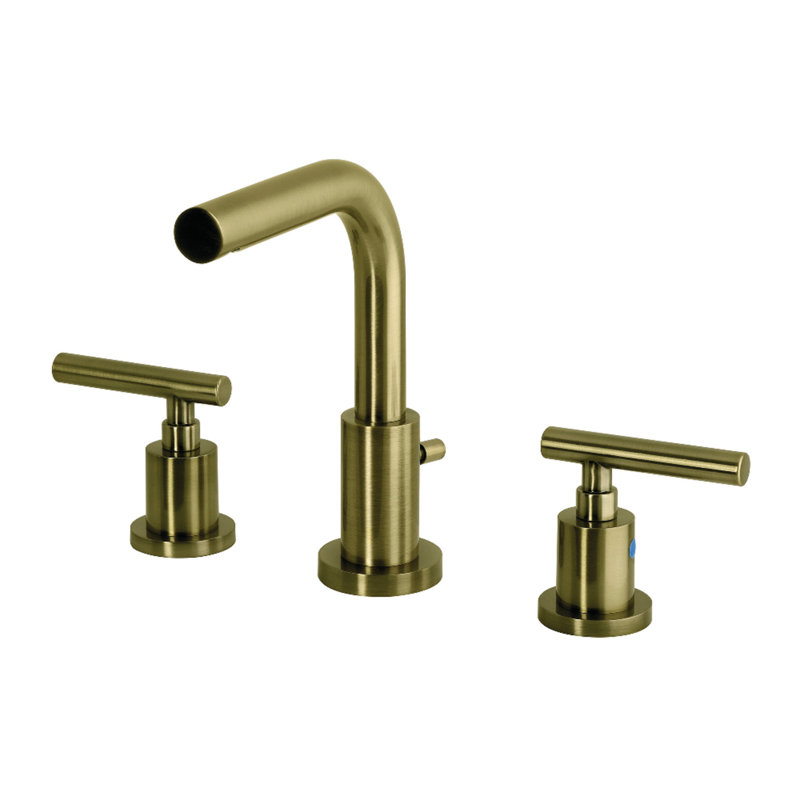 Kingston Brass Manhattan Two-Handle 3-Hole Deck Mount Widespread Bathroom Faucet with Brass Pop-Up Drain, Antique Brass