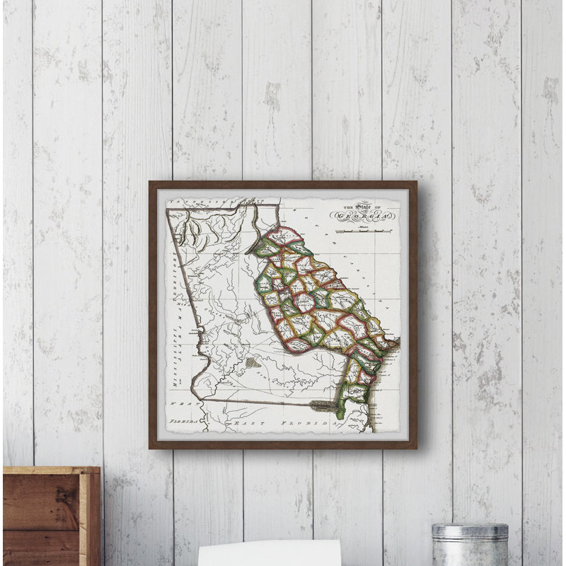 «The State of Georgia Map II», reproduction d'art graphique sur papier encadré, H 12 po x l 12 po x P 1,5 po
