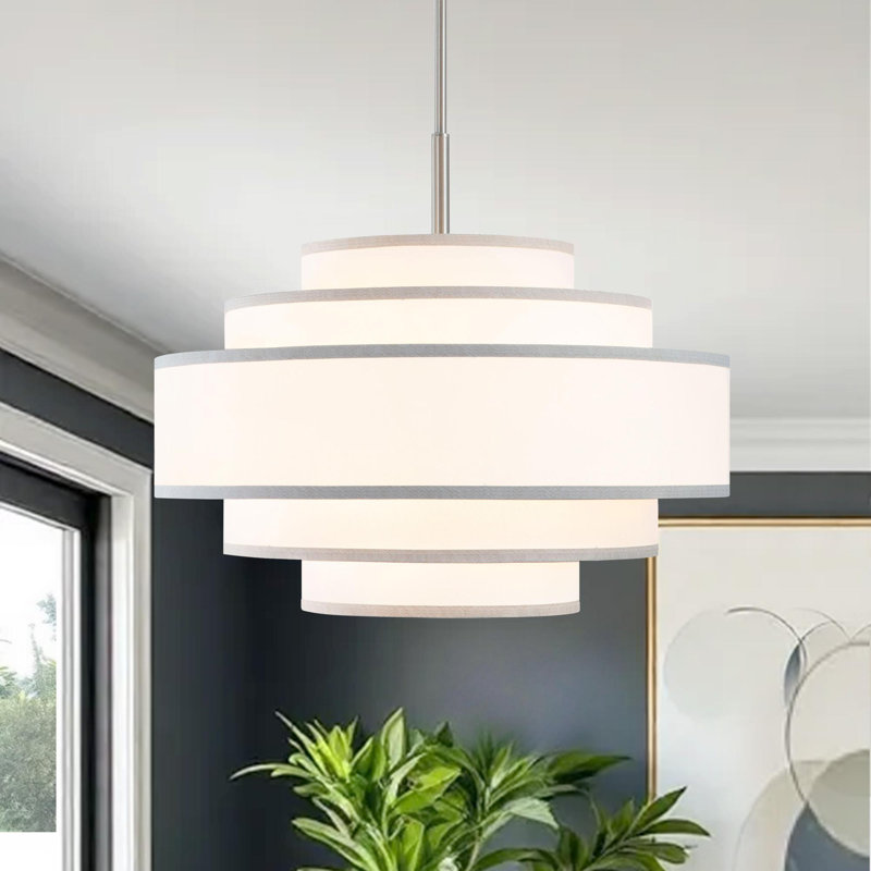 Aasim 24" 5-Light Dimmable Tiered Drum Chandelier, Brushed Nickel