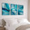 Ensemble de 3 tableaux abstraits à motifs de feuilles bleues sur toile tendue