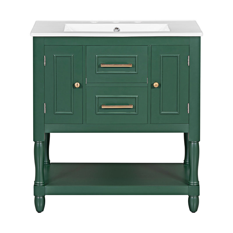 Meuble-lavabo de salle de bain avec comptoir d'évier, Vert, Or/argent