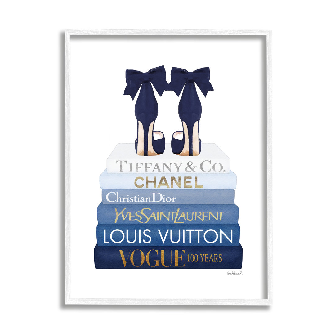 Navy Blue Bow Heels Chic Glam Bookstack XXL Stretched Canvas Wall Art By Amanda Greenwood Stupell Industries Frame