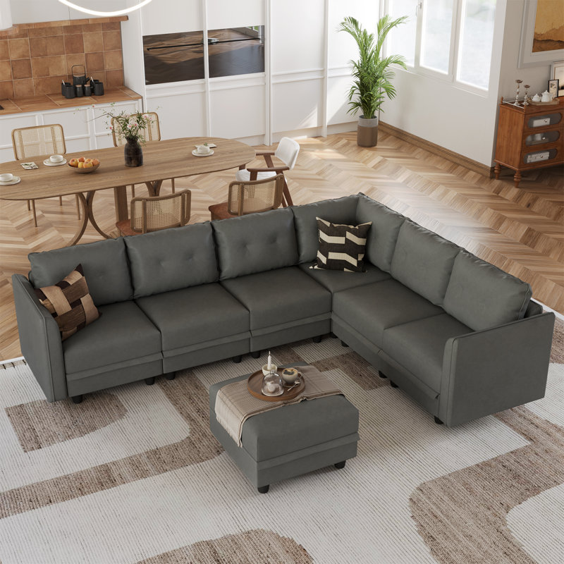Kosuke Upholstered L-Shaped Sectional, Gray Polyester Blend