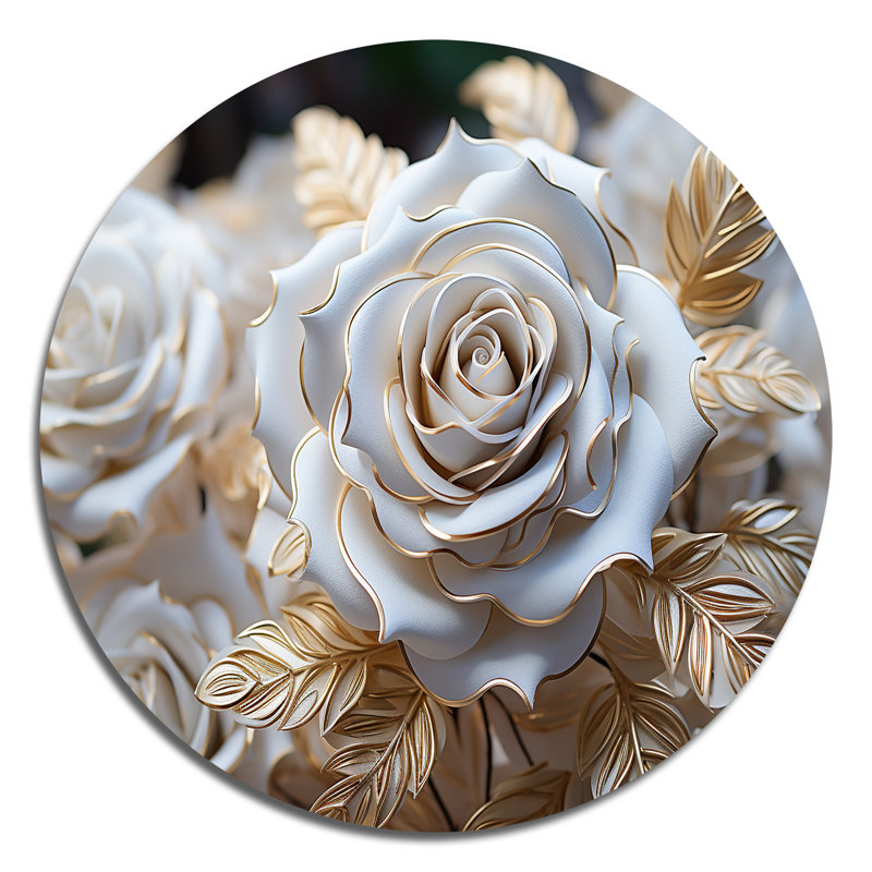 Passion blanche et rose - Art floral rond en métal, H 36 po x l 36 po