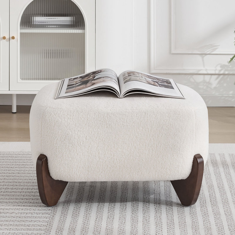 Repose-pieds 28,7 po de large avec pieds en bois massif, Blanc