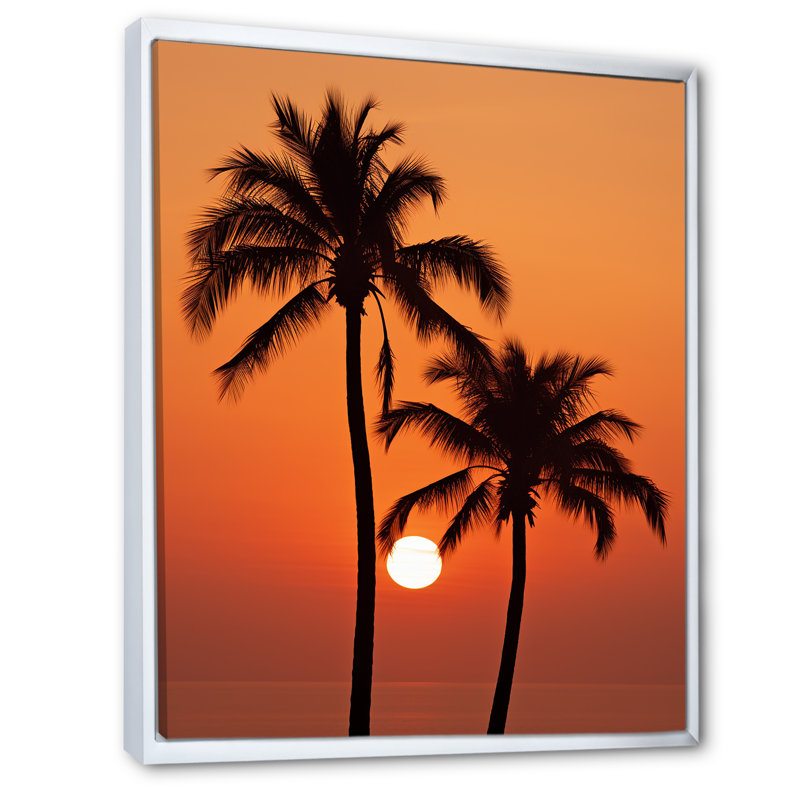 Palmier crépuscule tangerine coucher de soleil II, Cadre flottant blanc, H 44 po x l 34 po x P 1,5 po