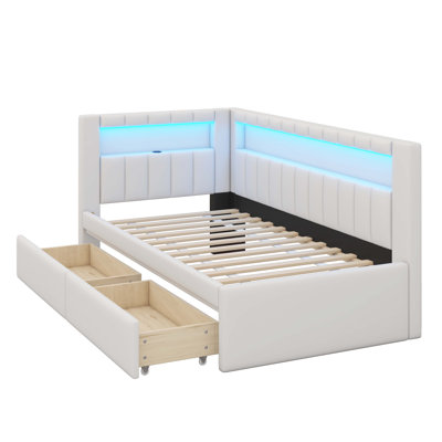 Entirely Upholstered Platform Bed With USB Connectivity, LED Accent Lighting, And Drawers by Ivy Bronx
