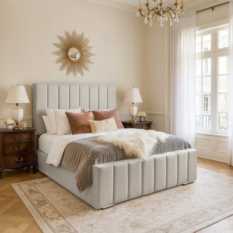 Arlon Upholstered Bed, Double (4'6), Silver