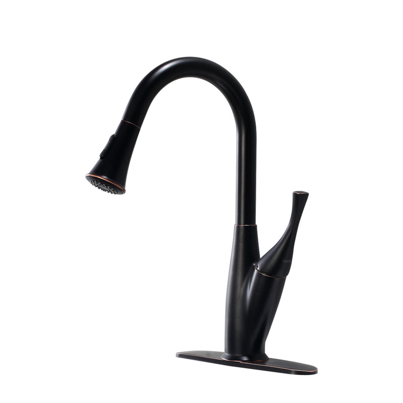 Kitchen Faucet, Oil - Rubbed Bronze With Pull Out , Complementary To Decor, Corrosion, Single Handle For Flow And Temperature, 360 Degree Swivel Spout, Dual Spray, Quick Setup Faucet In Bronze, Clean