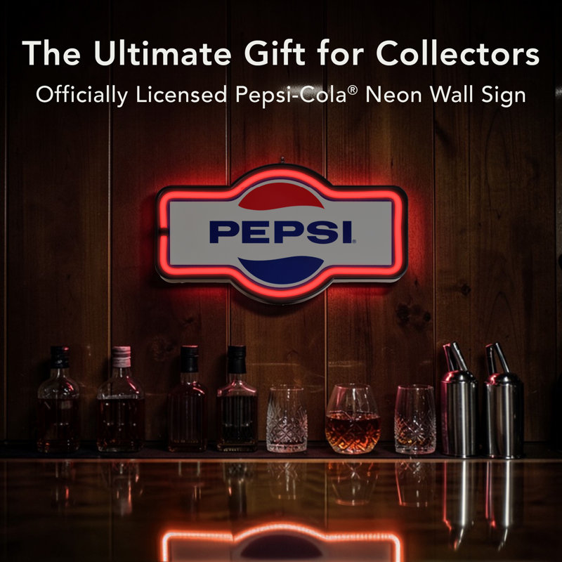 Licensed Pepsi LED Neon Rope Sign 17" Vintage Light Up Wall Decor Retro Soda Logo Marquee Sign for Man Cave Bar Garage Game Room USB or Battery Powered Wall Art