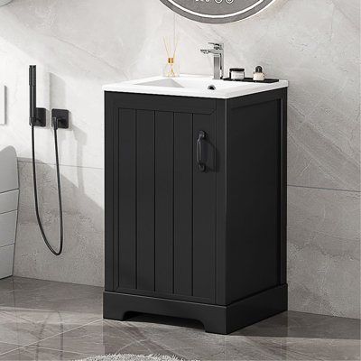 Meuble-lavabo de 20 po avec lavabo, armoire de salle de bain avec porte à fermeture douce, support de rangement et tablette réglable