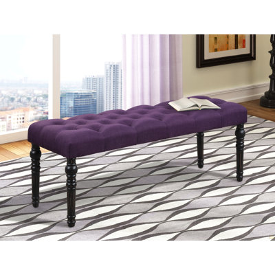 Leviton Fabric Tufted Turned Leg  Dining Bench, Purple